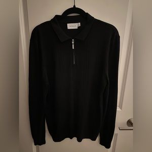 Topman - Pointelle Long Sleeve Zip Polo